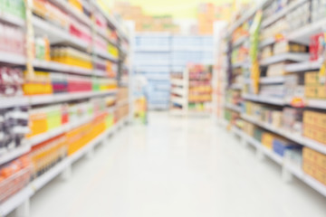 Supermarket or retail store interior or blur background. That is a self-service shop offering...