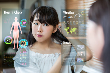 Smart mirror concept. Various information displayed on mirror screen.