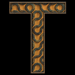 3D render of wood and metal alphabet letter