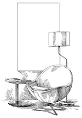 Modern interior hand drawing vector.