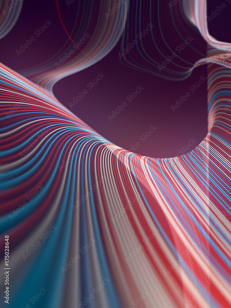 Fototapete digital colored lines abstract background. 3d rendering