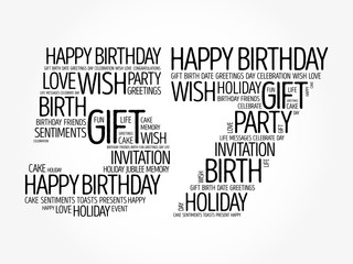 Happy 57th birthday word cloud collage concept