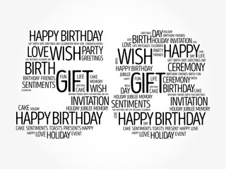 Happy 58th birthday word cloud collage concept