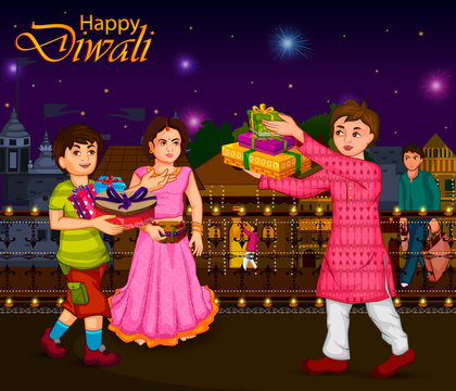 Indian family people celebrating Diwali festival of India