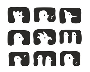 Set of hand drawn birds icons.