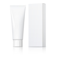Realistic white tube and packaging.