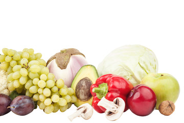 Set of multicolored fresh raw vegetables and fruits, isolated