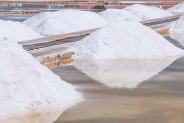Sea salt mining, produced from the evaporation of seawater.