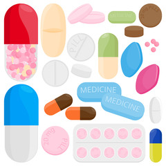 Medicine, capsules, drugs and pills. Vector illustration