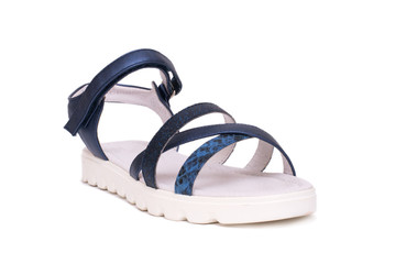 Blue female sandals isolated on white background.