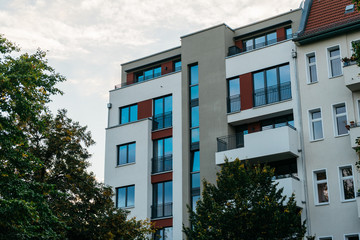 modern apartment building on a cloudy day