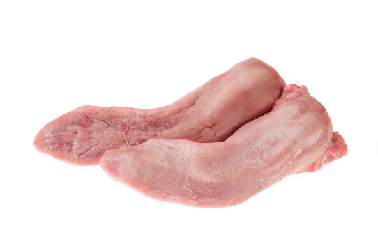 raw pork tongue on a white background