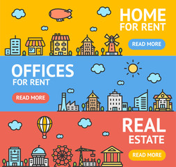 Real Estate Flyer Banner Posters Card Set. Vector
