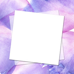 Watercolor card, postcard from purple, pink, blue white abstract spot. Splash, bright streaks of paint. Vintage postcard, business card, invitation.
With place for inscription