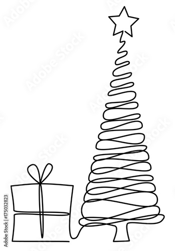 "Christmas tree one line drawing" Stock image and royalty-free vector