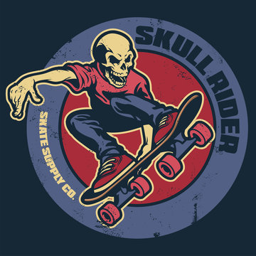skull skateboarder vintage badge