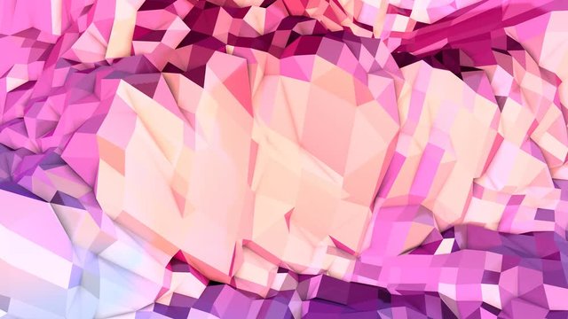 Soft geometric low poly motion background with pure blue red polygons. Abstract simple blue red low poly 3D surface as psychedelic background. 4K Fullhd seamless loop background with gradient blue red