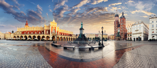 Krakow Market Square, Poland - panorama - obrazy, fototapety, plakaty