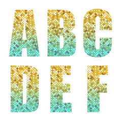 Fototapeta premium Beautiful trendy glitter alphabet letters with silver to gold ombre
