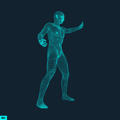 3D Model of Man. Polygonal Design. Geometric Design. Business, Science and Technology Vector Illustration. 3d Polygonal Covering Skin. Human Polygon Body. Human Body Wire Model.