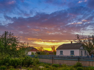 Colorful sunset in the calm village