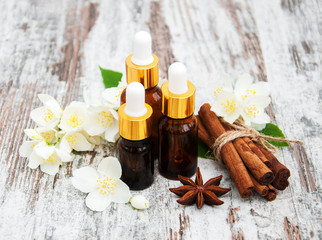 Massage oils and jasmine flowers