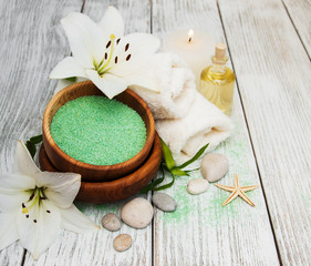 Spa products with white lily