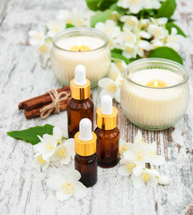 Massage oils and jasmine flowers