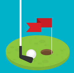 Golf flag with ball. Flat style design - vector