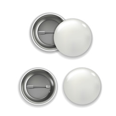 Realistic vector white glossy badge template. Round button badge pin.