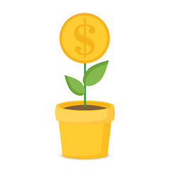 Investment concept with home plant in flower pot flat vector