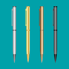 Fototapeta premium Metal pen set mockup. Realistic illustration