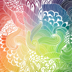 Abstract pattern background with waves ornament. Hand draw illustration, coloring book zentangle. Algae sea motif