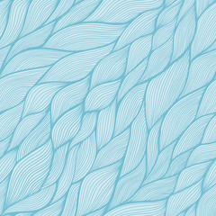 Blue vector seamless abstract hand-drawn pattern. Wave patterns (seamlessly tiling). Hand drawn seamless wave background