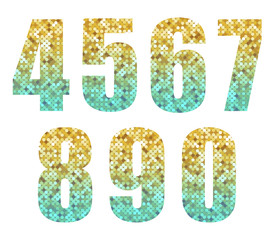 Beautiful trendy glitter alphabet numbers with silver to gold ombre