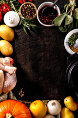 Arranged ingredients and vegetables