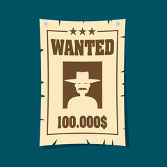 Vintage wanted poster flat vector