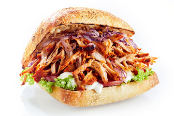 Sandwich with meat against white background