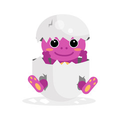 Cute newborn purple animal character, funny animal in egg shell cartoon vector Illustration