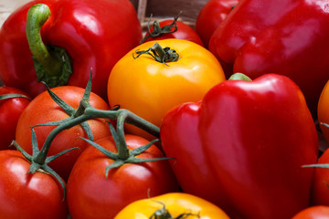 Composition of sweet red pepper and yellow tomatoes
