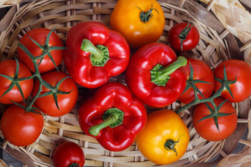 Composition of sweet red pepper and yellow tomatoes