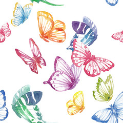 Watercolor butterfly vector pattern