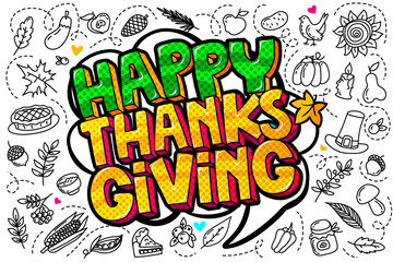 Fototapeta premium Happy Thanksgiving message in pop art style.