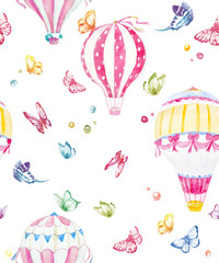 Watercolor air baloon vector pattern