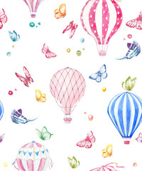 Watercolor air baloon vector pattern