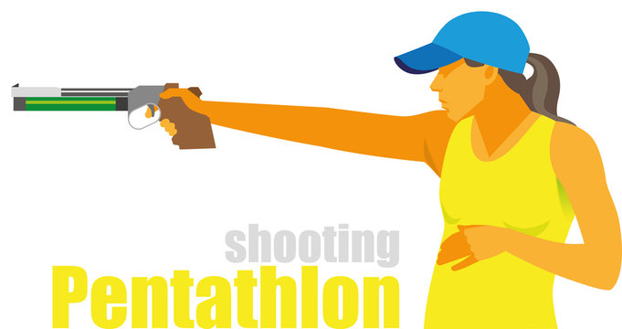 a young pretty woman participates in shooting competitions in modern pentathlon