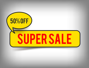 Super sale tag, special offer discount banner, vector sticker or label element isolated on a white background. Yellow web page design