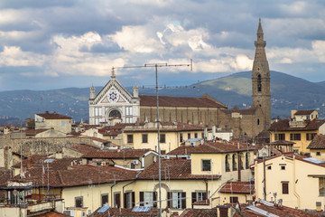 Fototapeta na wymiar View to the Santa Croce Basilica and cityscape of Florence, Italy.