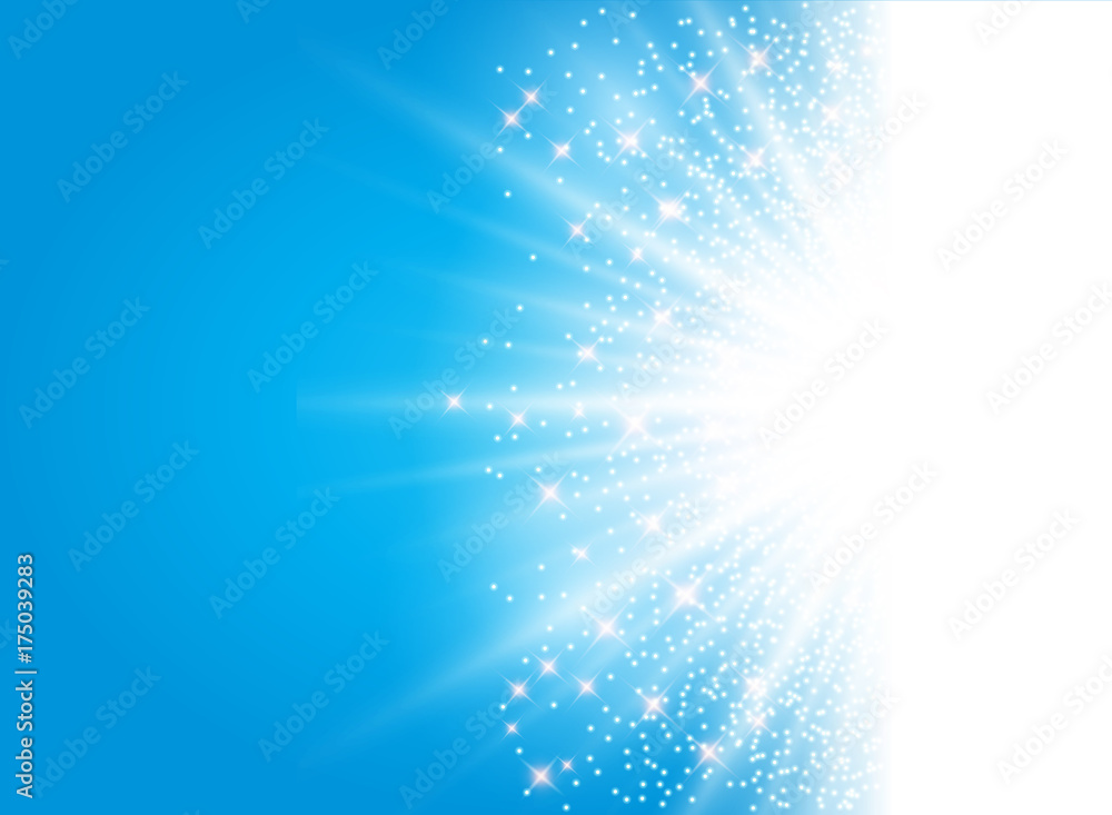 Poster sunlight effect sparkle on blue background with glitter copy space. abstract vector