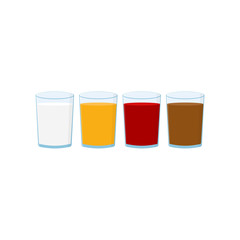 Glasses set with different drinks. Flat style